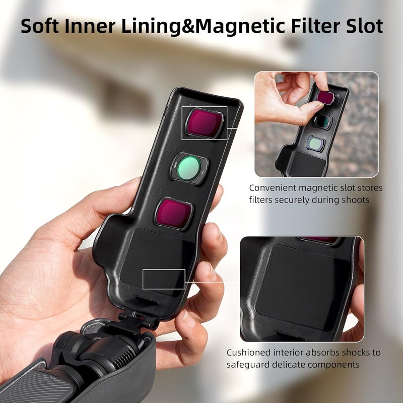 BRDRC Pocket 3 Cover Case Accessories, Gimbal Flip Protective Cover Lens Protector Cap Holds 3 Filters for DJI Osmo Pocket 3 Creator Combo (Black) - Image 4